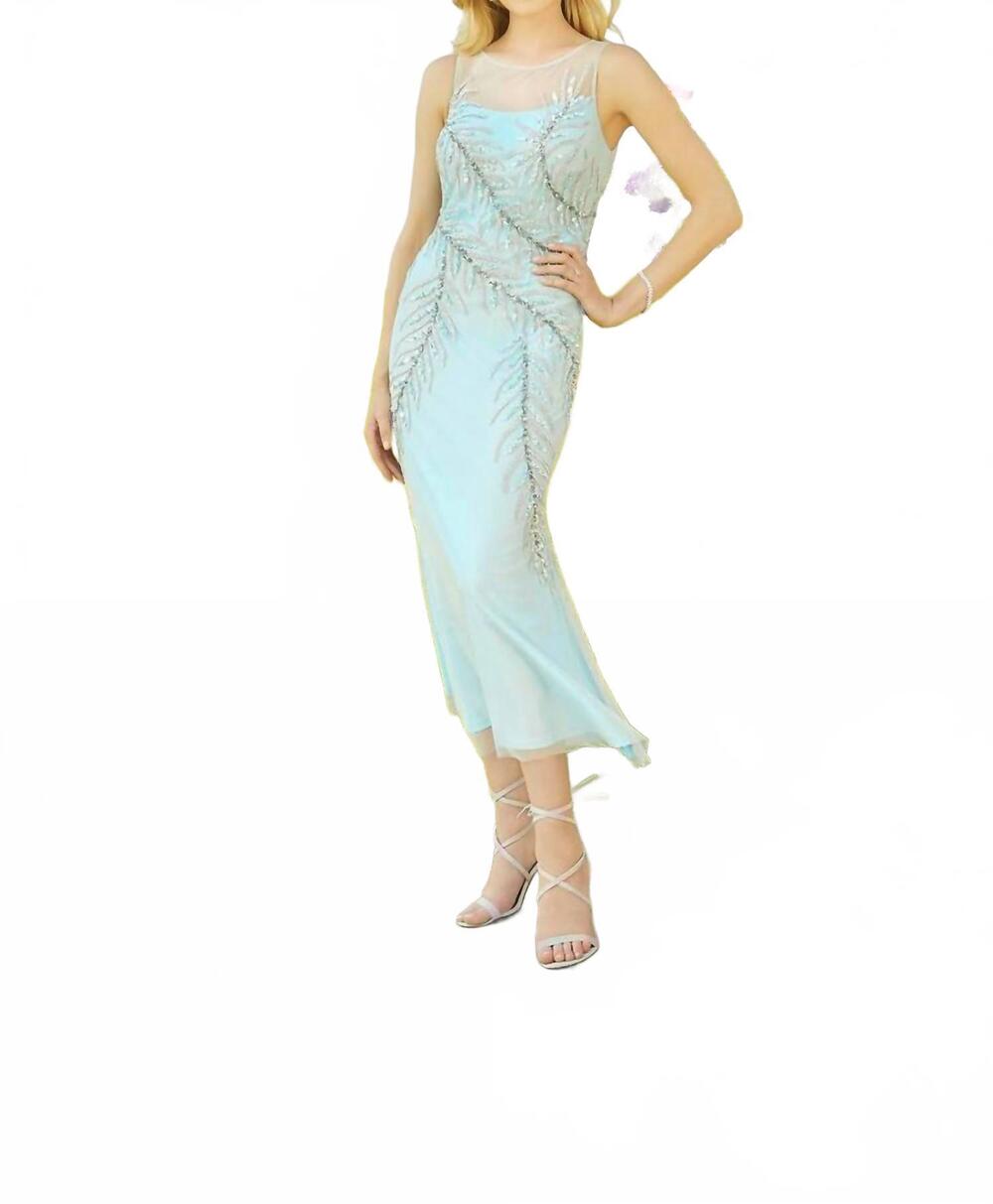 NEW MGNY illusion neckline embellished dress in seaglass
